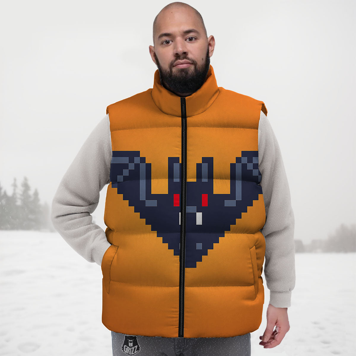 Halloween Bat 8-Bit Pixel Print Down Vest