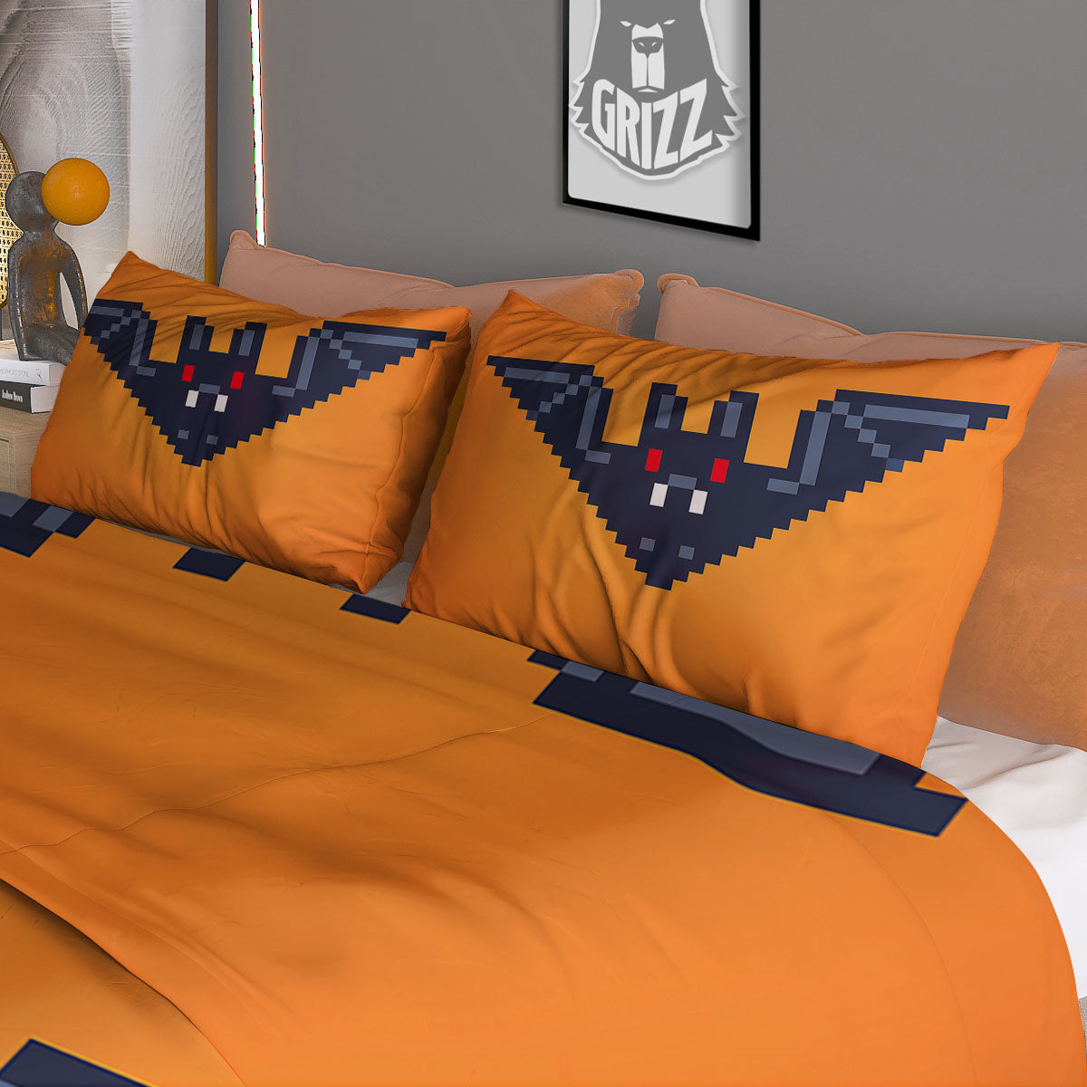 Halloween Bat 8-Bit Pixel Print Duvet Cover Bedding Set