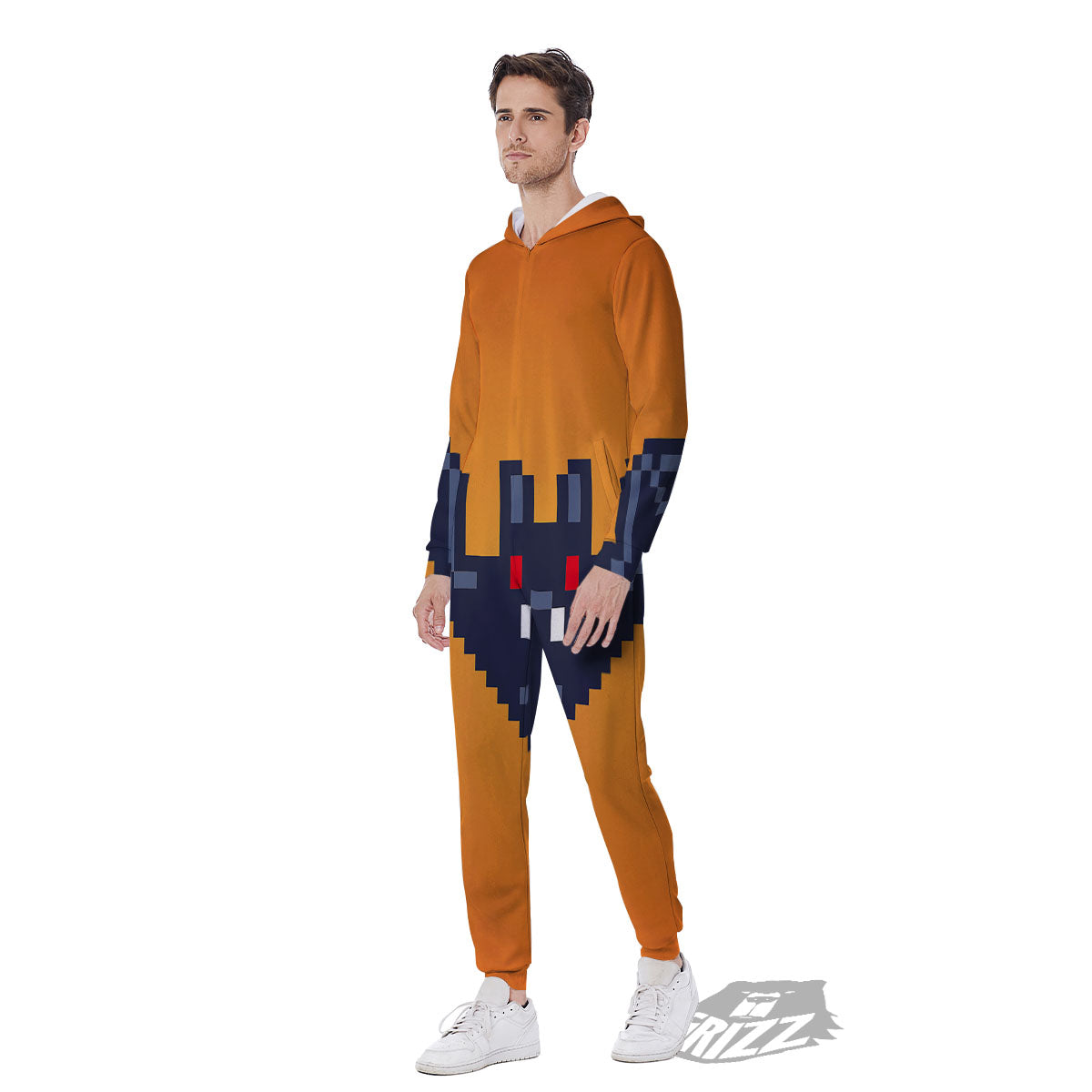 Halloween Bat 8-Bit Pixel Print Men's Jumpsuit-grizzshop