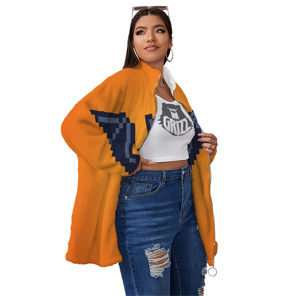 Halloween Bat 8-Bit Pixel Print Women's Sherpa Jacket-grizzshop