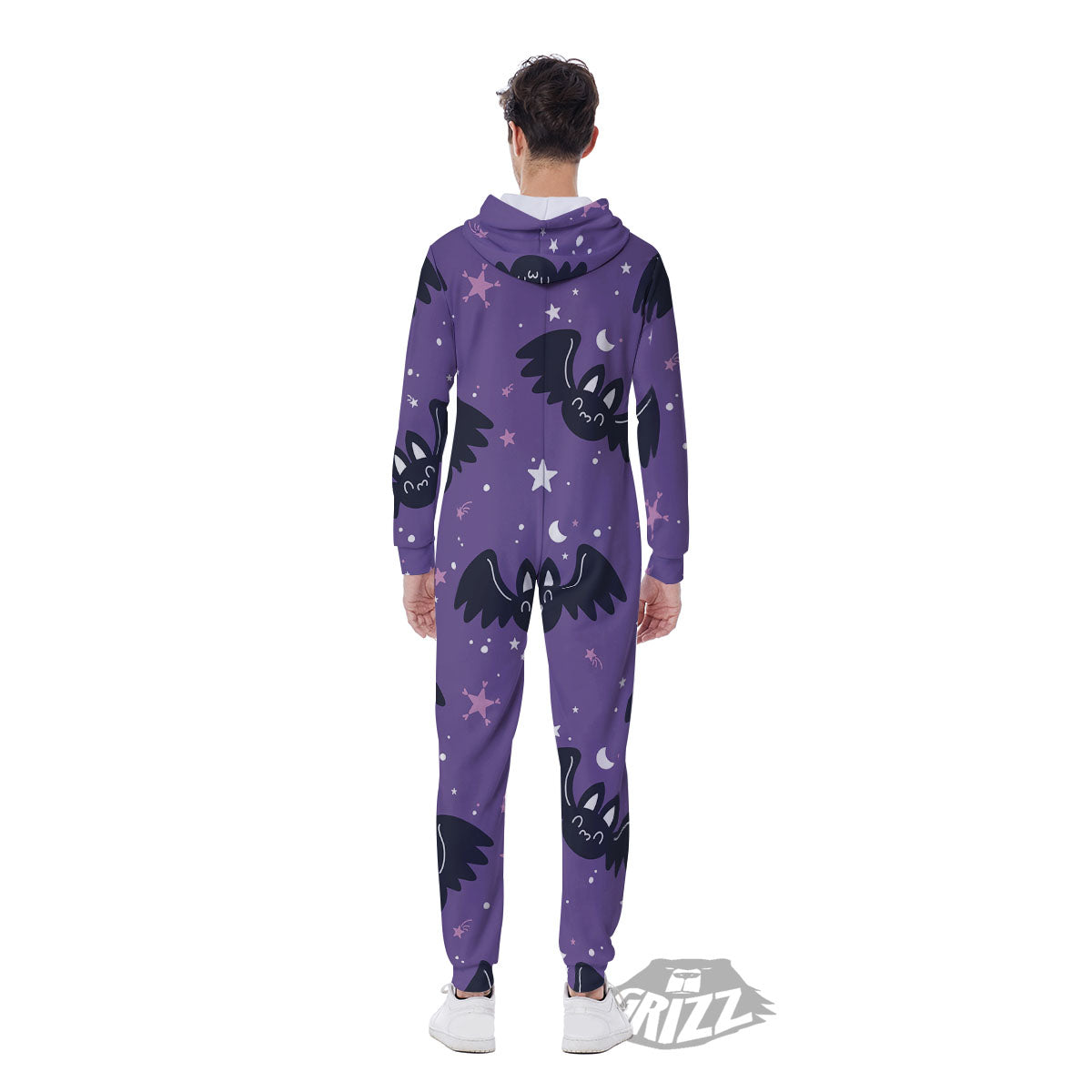 Halloween Bat Black And Purple Print Men's Jumpsuit-grizzshop