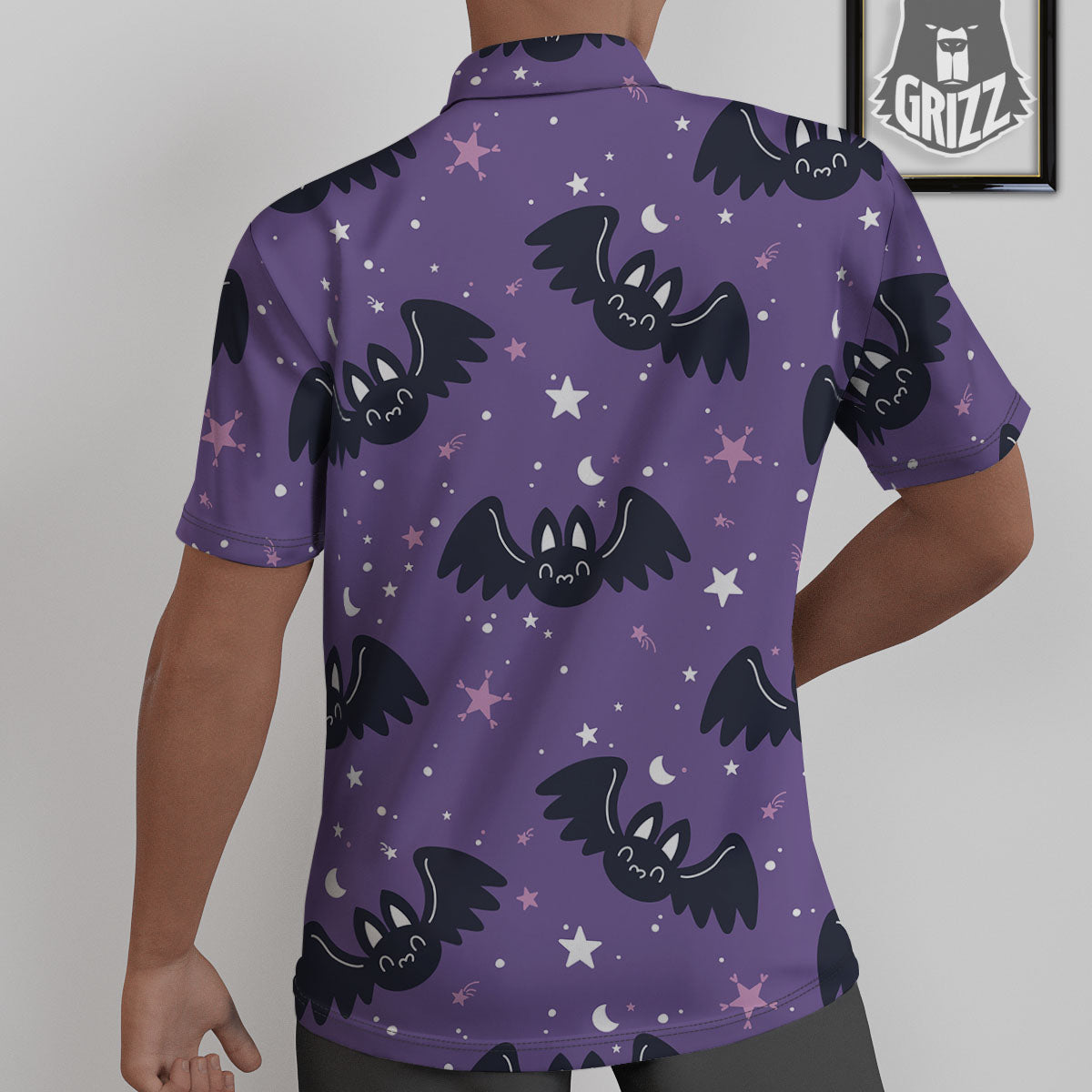 Halloween Bat Black And Purple Print Untucked Shirts-grizzshop