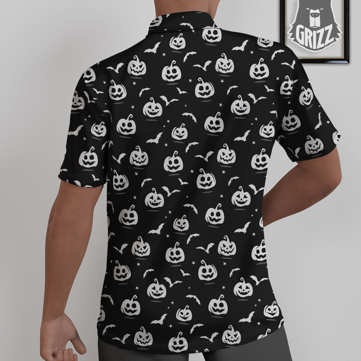 Halloween Bat White And Black Print Untucked Shirts-grizzshop