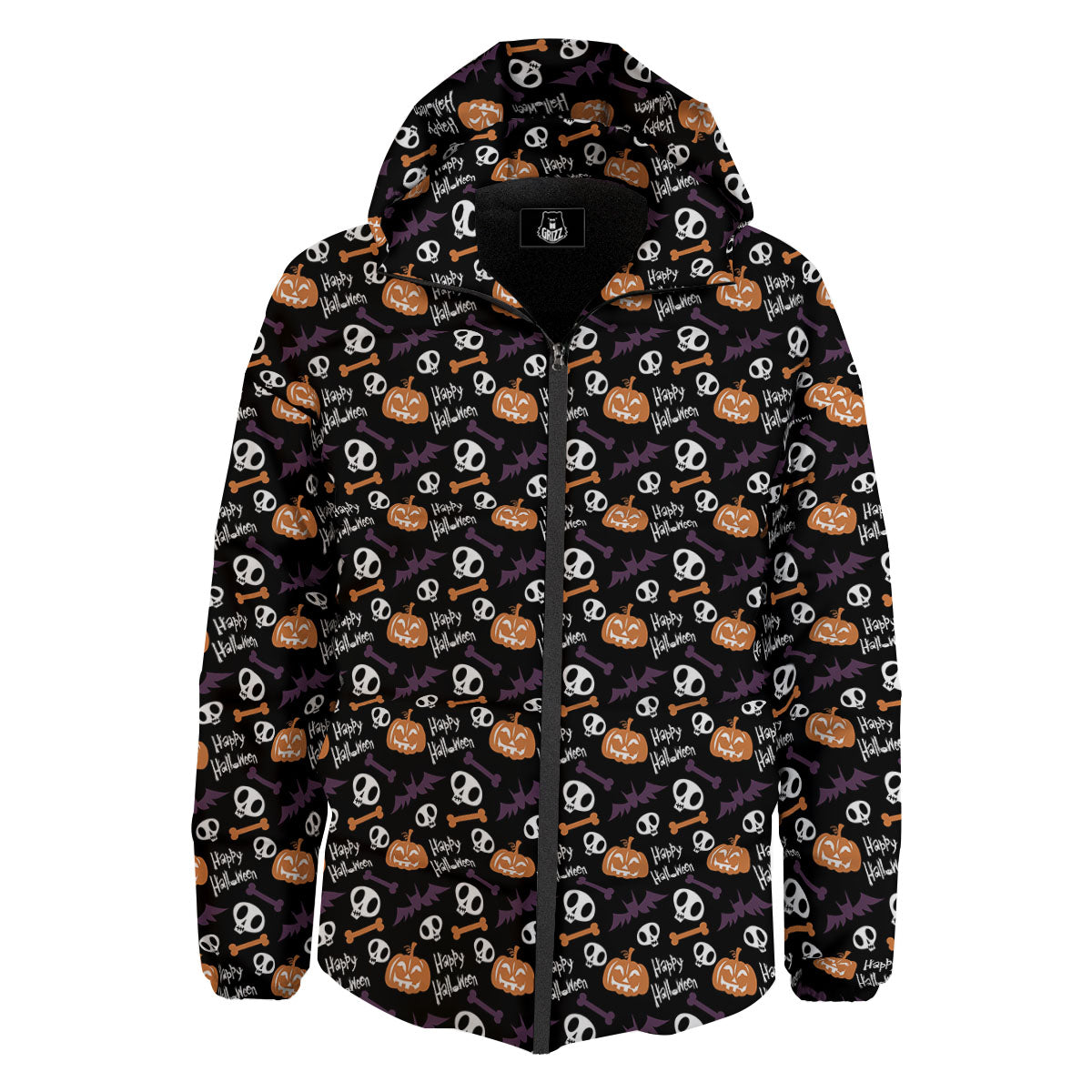 Halloween Black And Orange Print Pattern Down Jacket-grizzshop