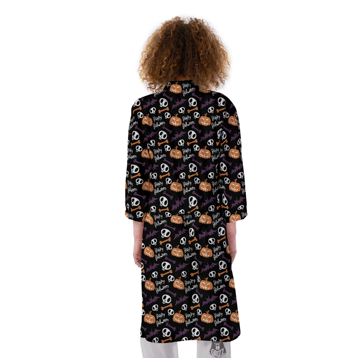 Halloween Black And Orange Print Pattern Kimono-grizzshop