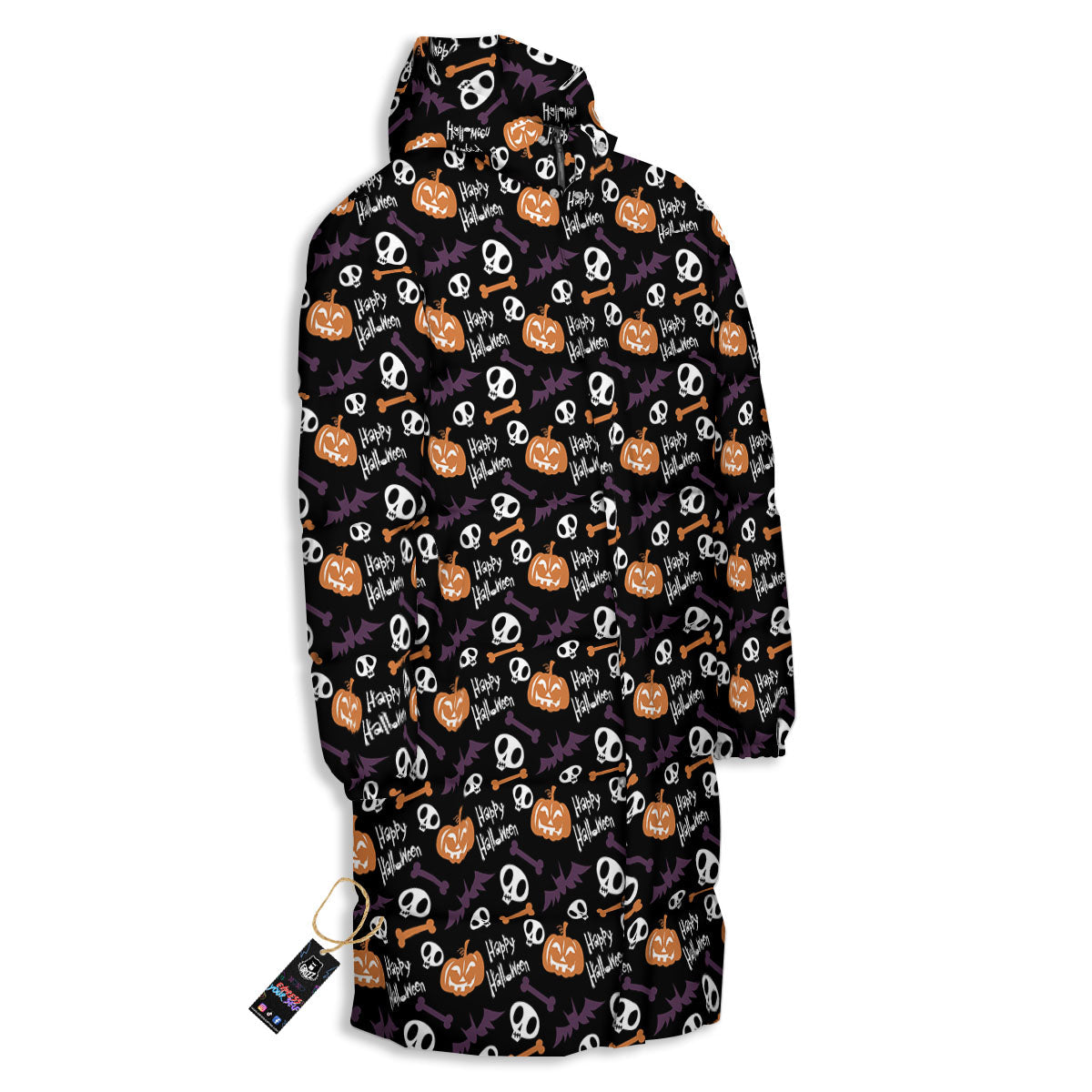 Halloween Black And Orange Print Pattern Long Down Jacket-grizzshop