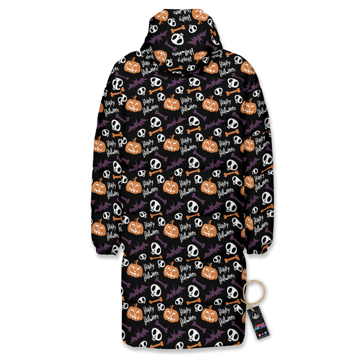 Halloween Black And Orange Print Pattern Long Down Jacket-grizzshop