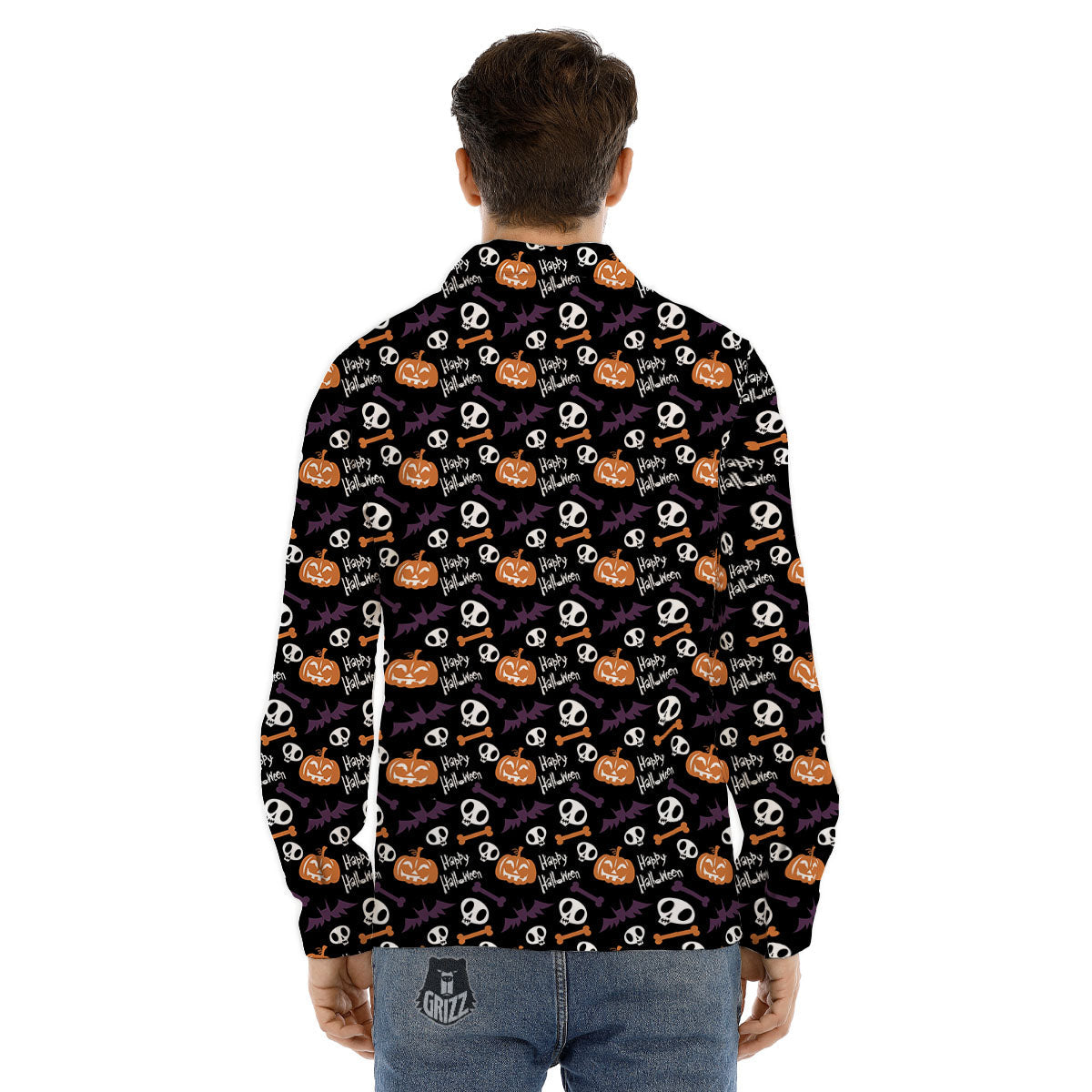 Halloween Black And Orange Print Pattern Men's Dress Shirts-grizzshop