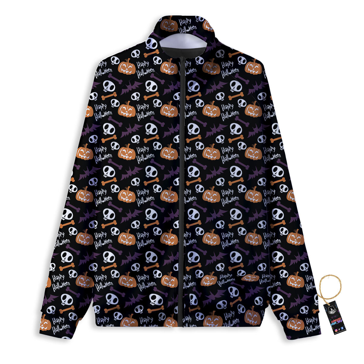 Halloween Black And Orange Print Pattern Track Jacket-grizzshop