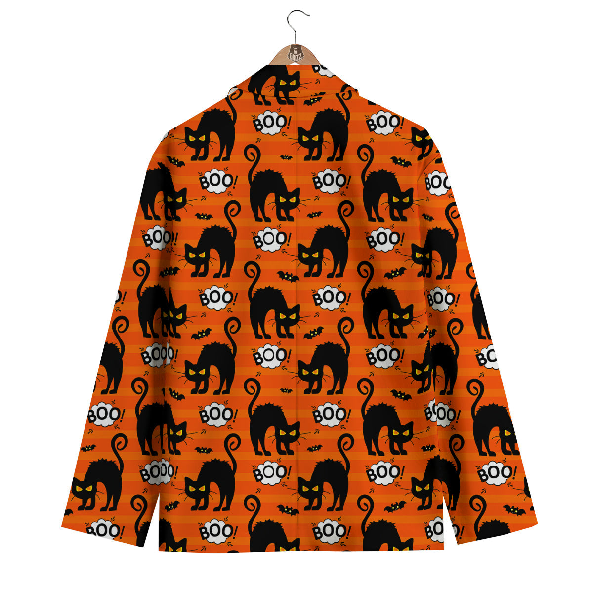 Halloween Black Cat Pattern Print Men's Blazer-grizzshop
