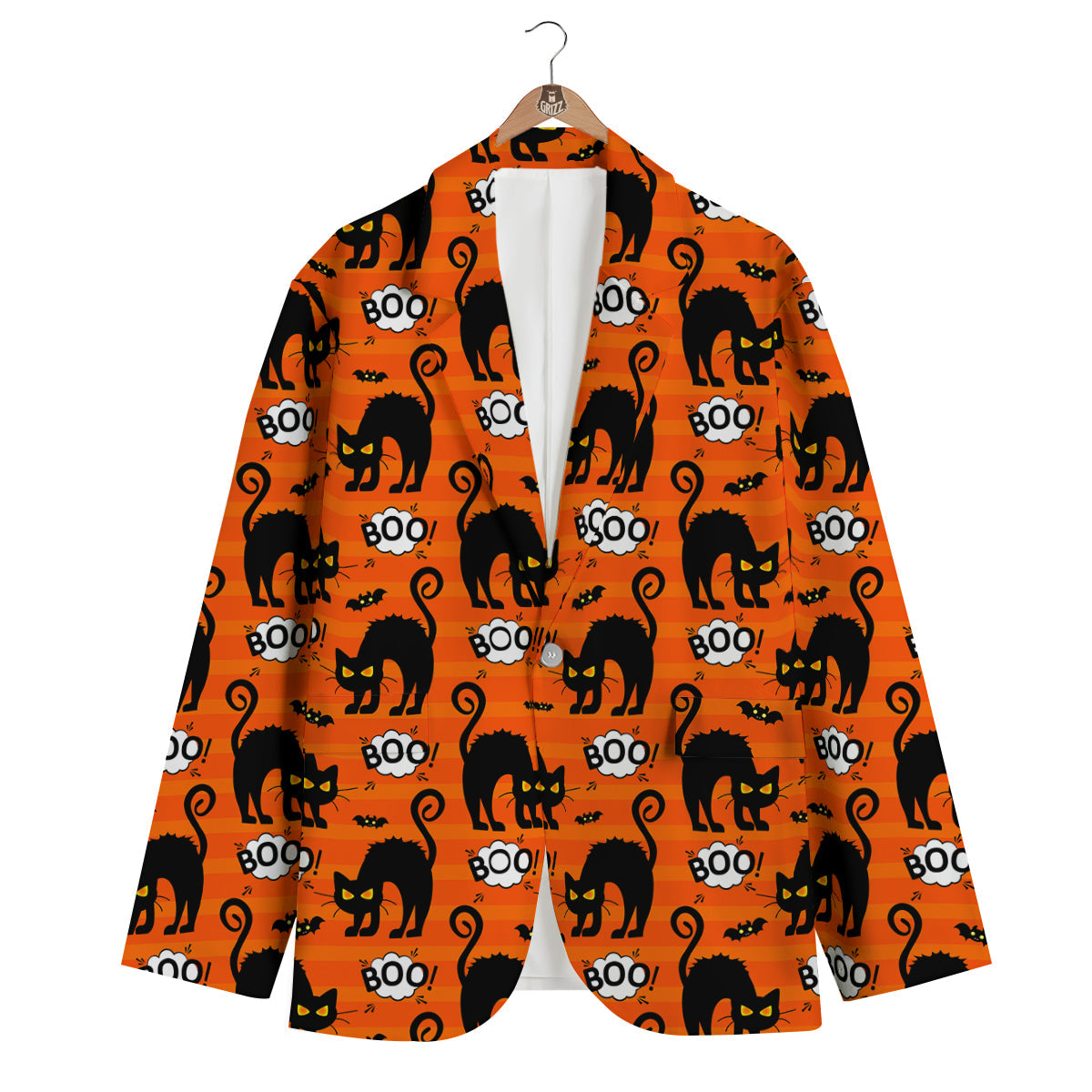 Halloween Black Cat Pattern Print Men's Blazer-grizzshop