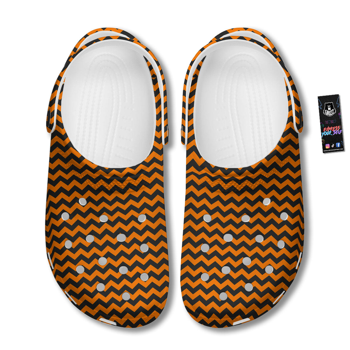 Halloween Chevron Orange Print Pattern Clog-grizzshop