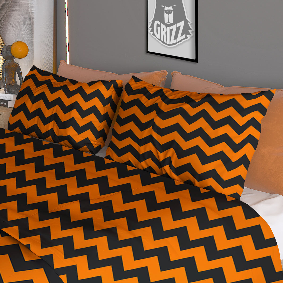 Halloween Chevron Orange Print Pattern Duvet Cover Bedding Set