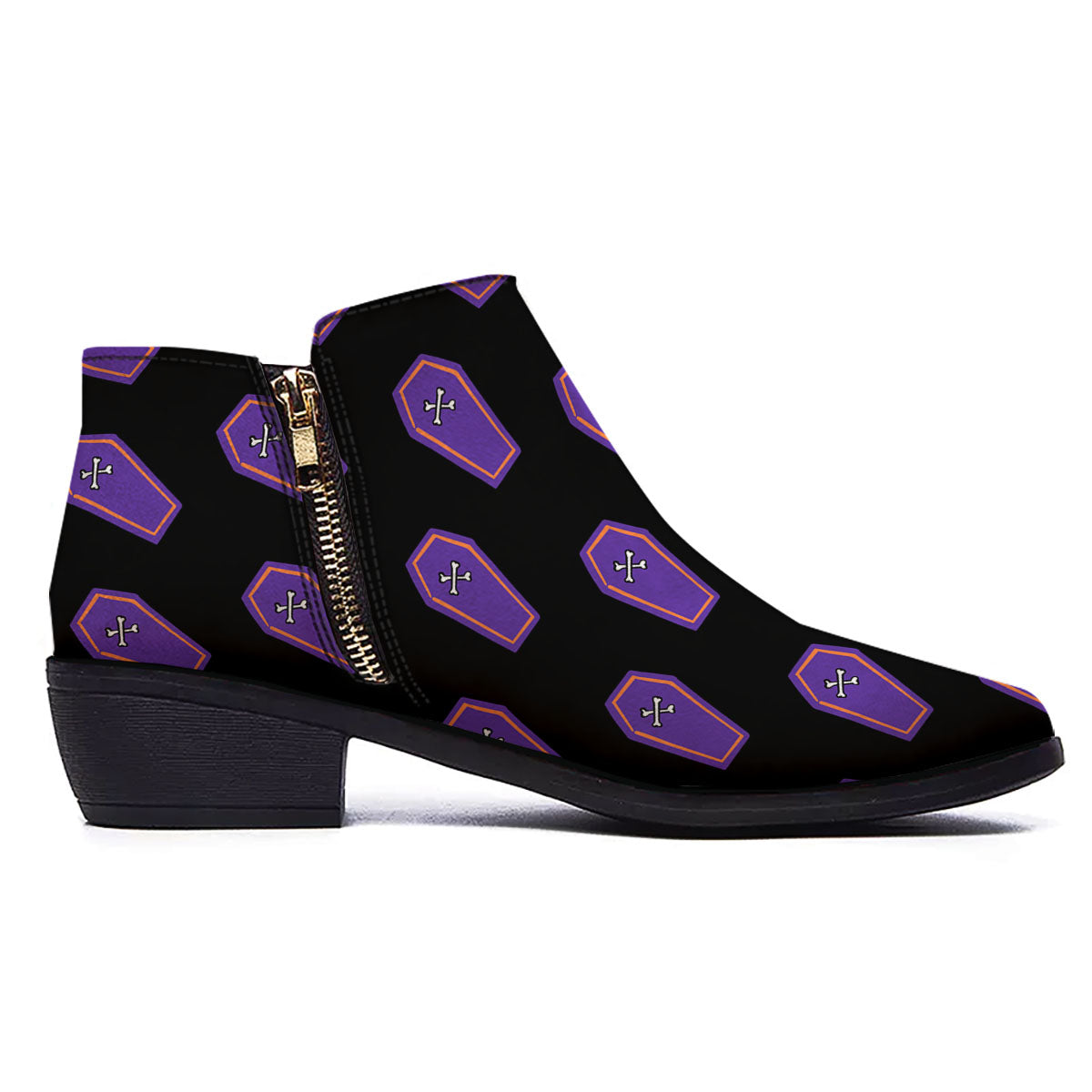 Halloween Coffin Purple Print Pattern Ankle Boots-grizzshop