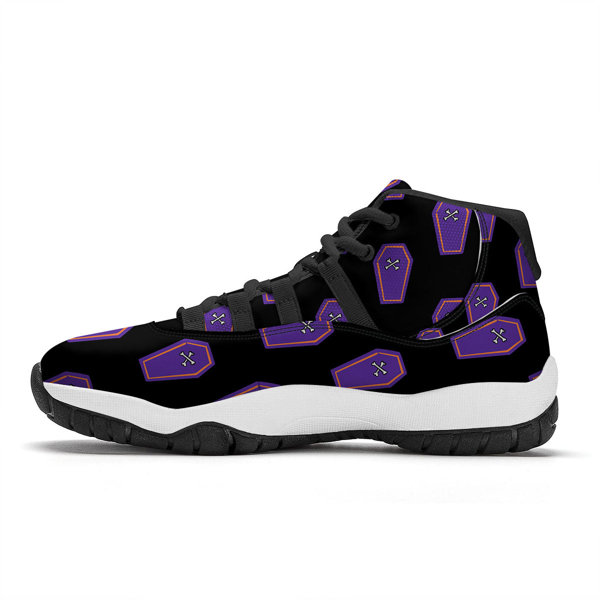 Halloween Coffin Purple Print Pattern Black Bball Shoes-grizzshop