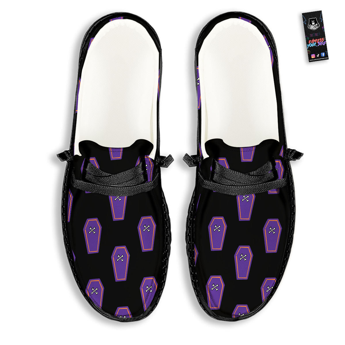 Halloween Coffin Purple Print Pattern Black Loafers-grizzshop