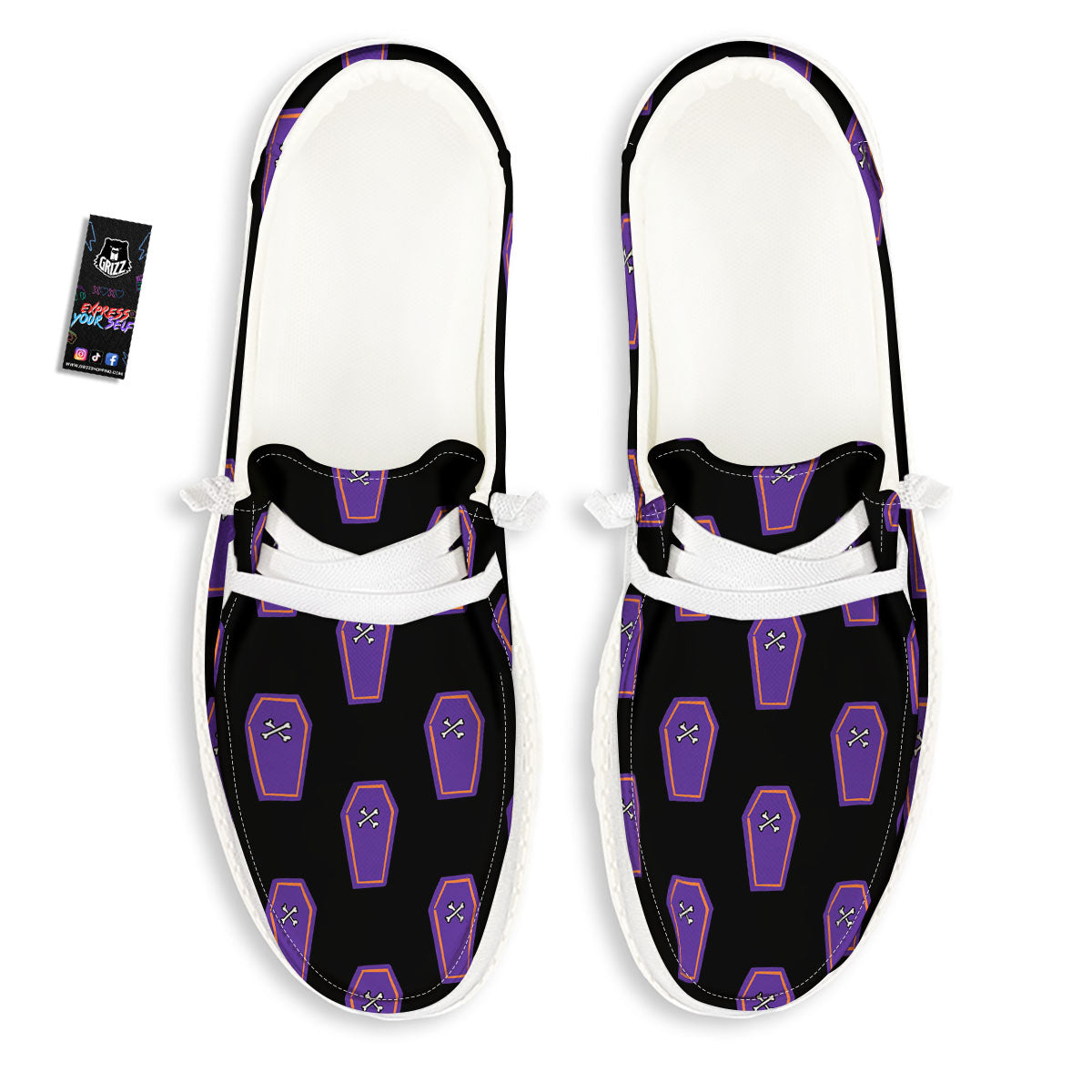 Halloween Coffin Purple Print Pattern Black Loafers-grizzshop