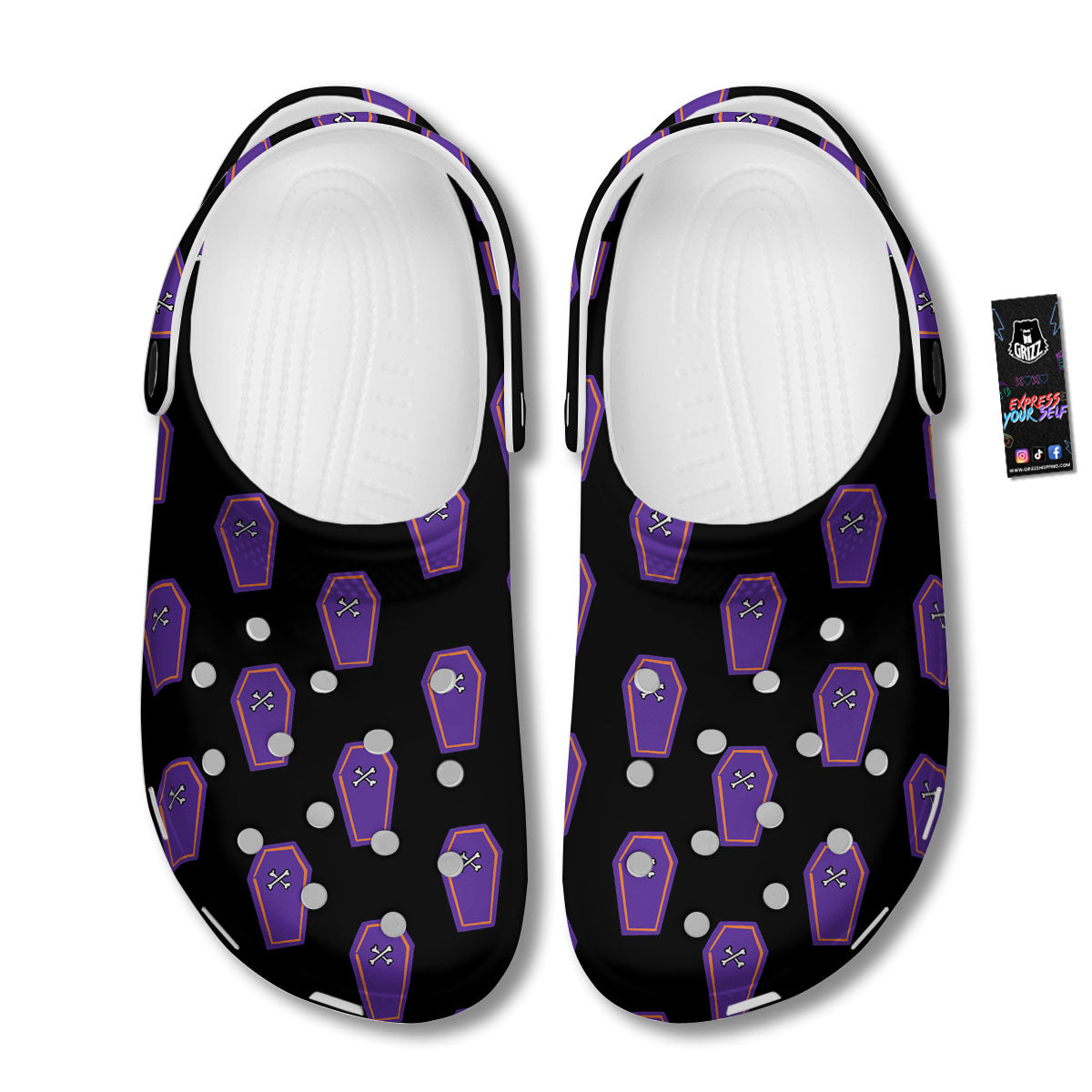 Halloween Coffin Purple Print Pattern Clog-grizzshop