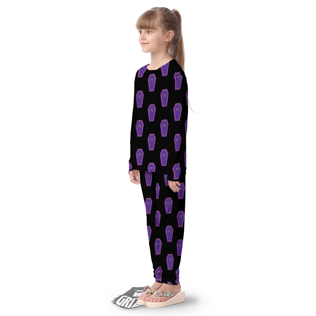 Halloween Coffin Purple Print Pattern Kid's Pajamas-grizzshop