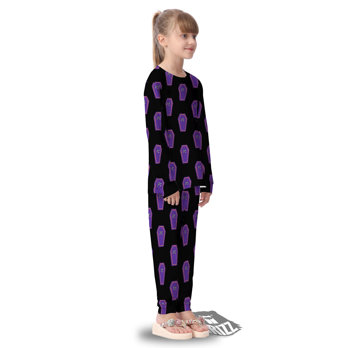 Halloween Coffin Purple Print Pattern Kid's Pajamas-grizzshop