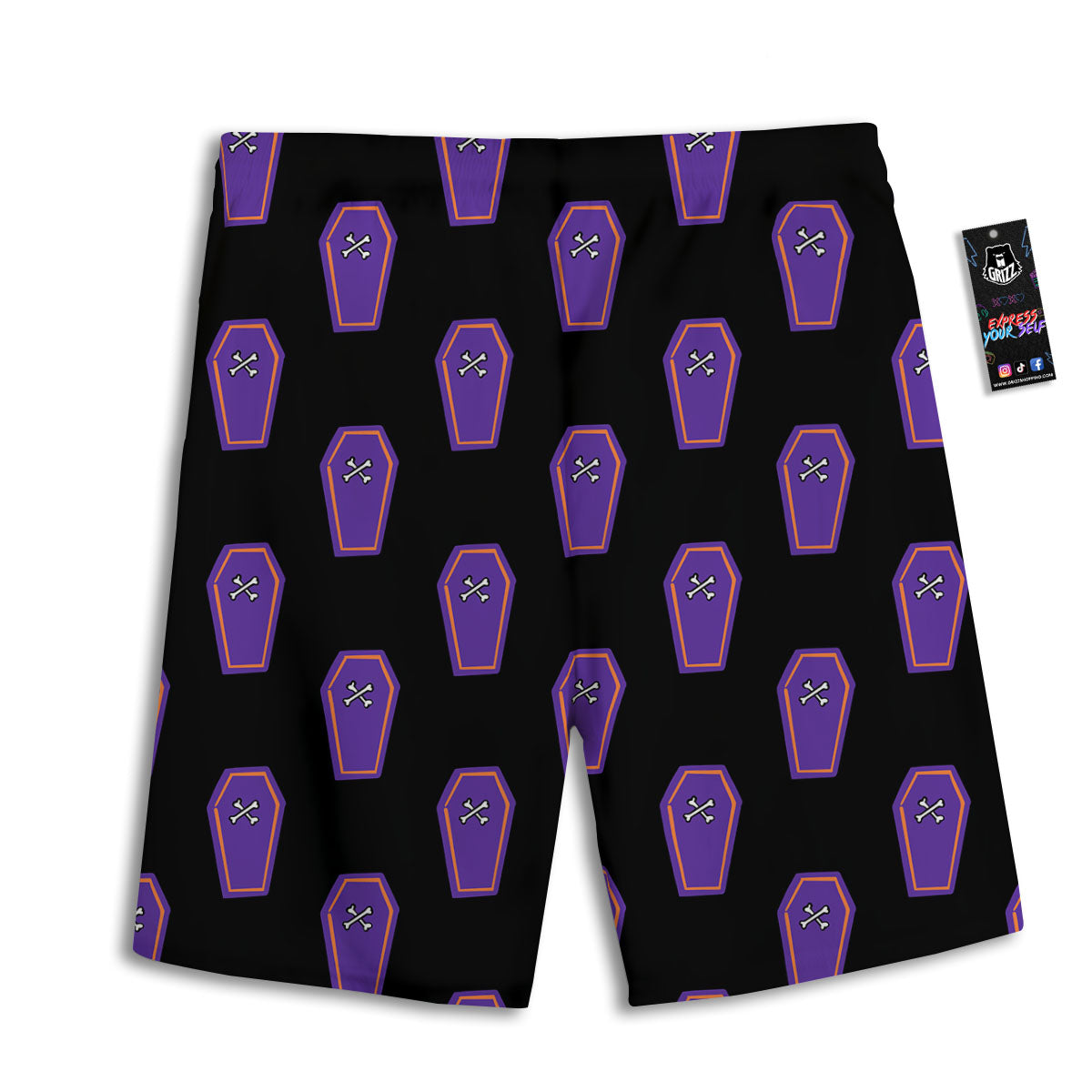 Halloween Coffin Purple Print Pattern Men's Athletic Shorts