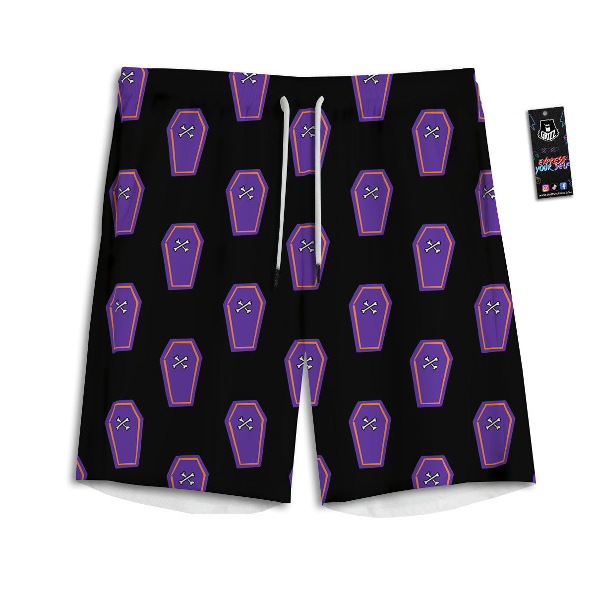 Halloween Coffin Purple Print Pattern Men's Athletic Shorts
