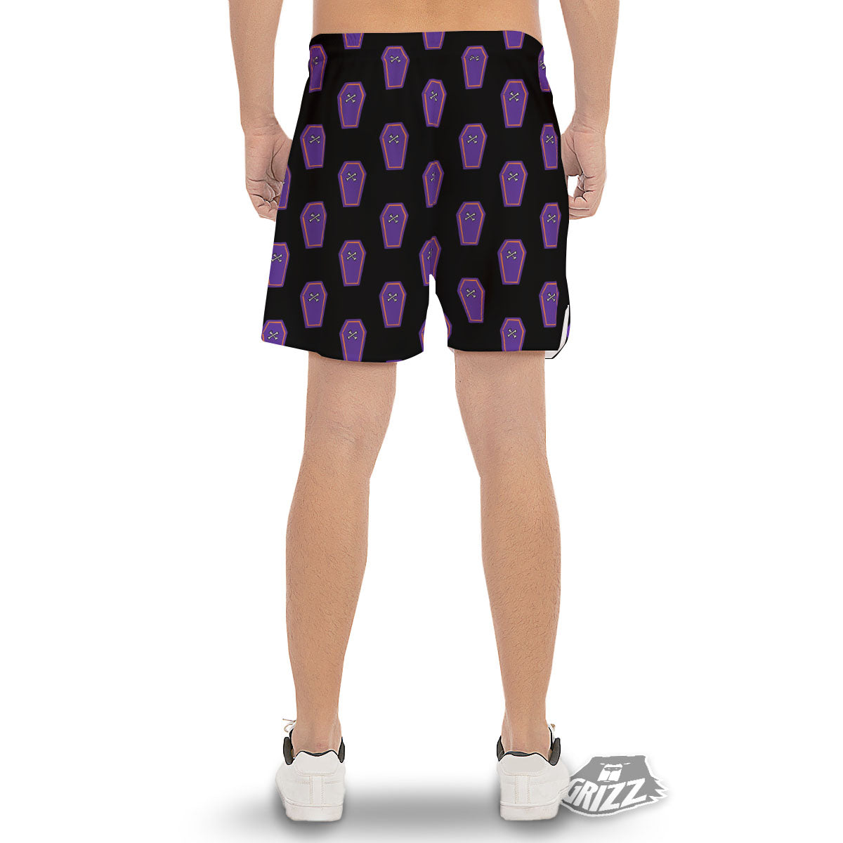 Halloween Coffin Purple Print Pattern Men's Gym Shorts-grizzshop
