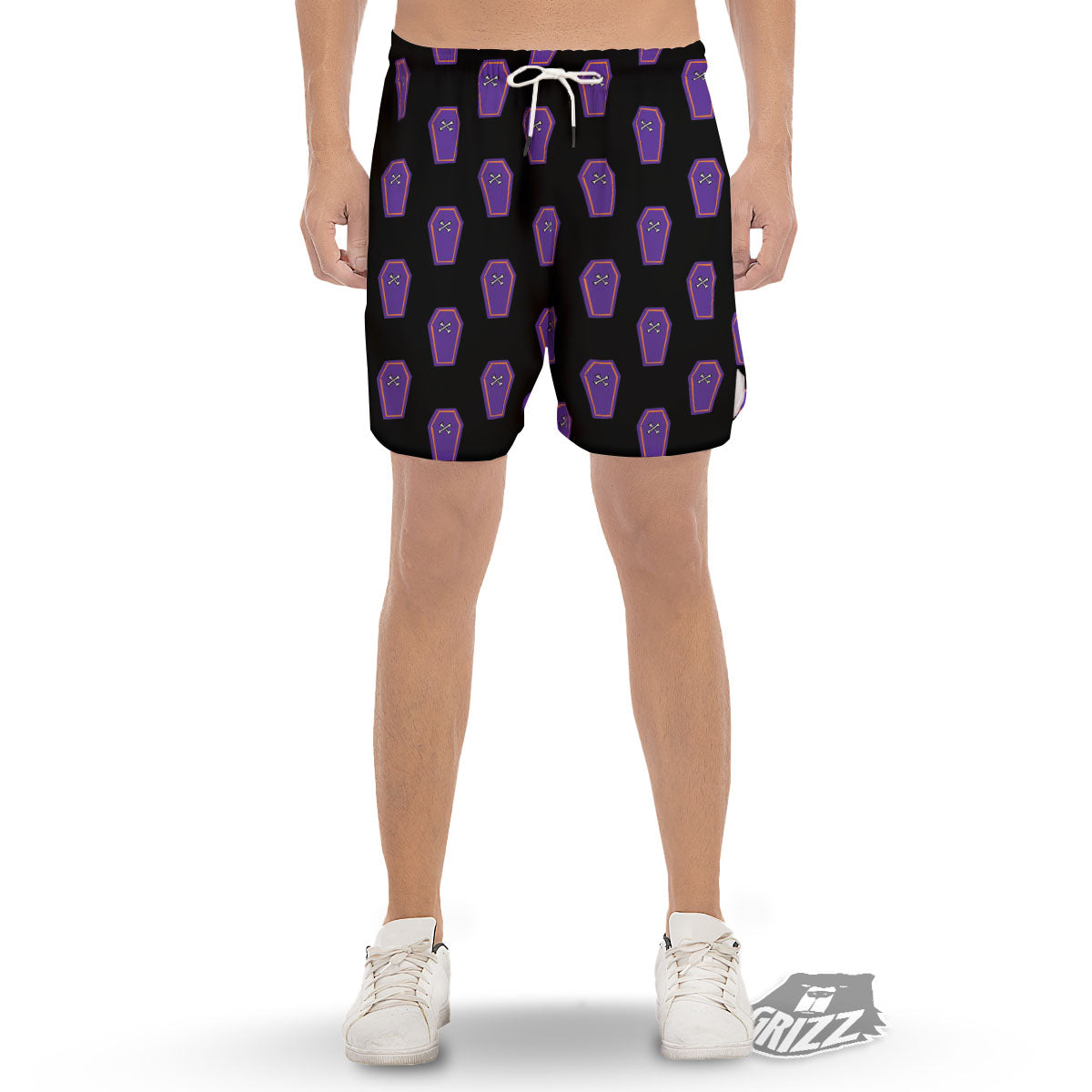 Halloween Coffin Purple Print Pattern Men's Gym Shorts-grizzshop