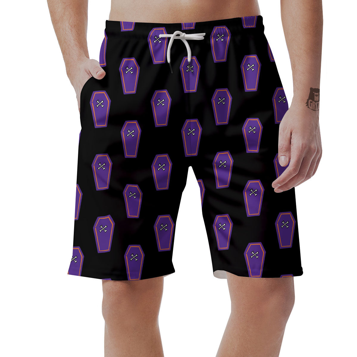 Halloween Coffin Purple Print Pattern Men's Shorts-grizzshop