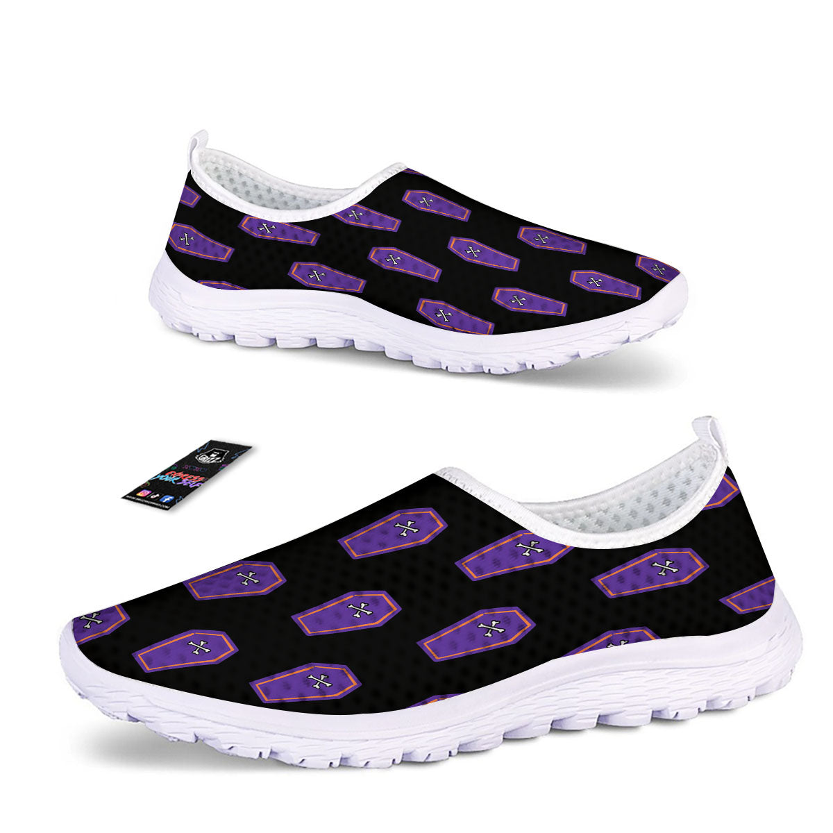 Halloween Coffin Purple Print Pattern Nurse Shoes-grizzshop
