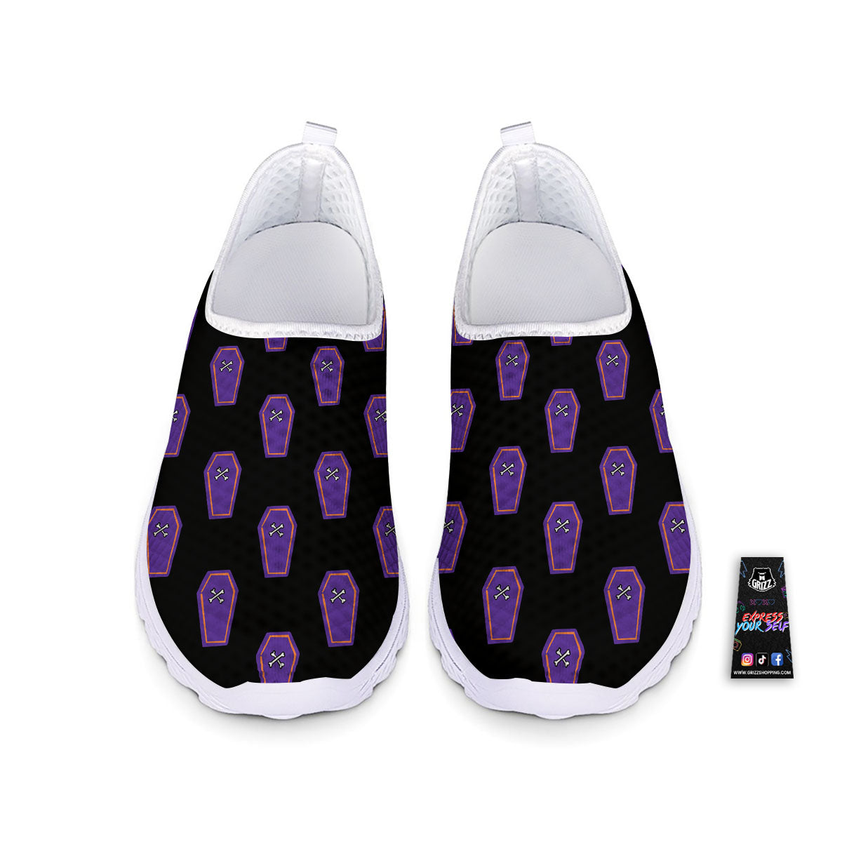 Halloween Coffin Purple Print Pattern Nurse Shoes-grizzshop