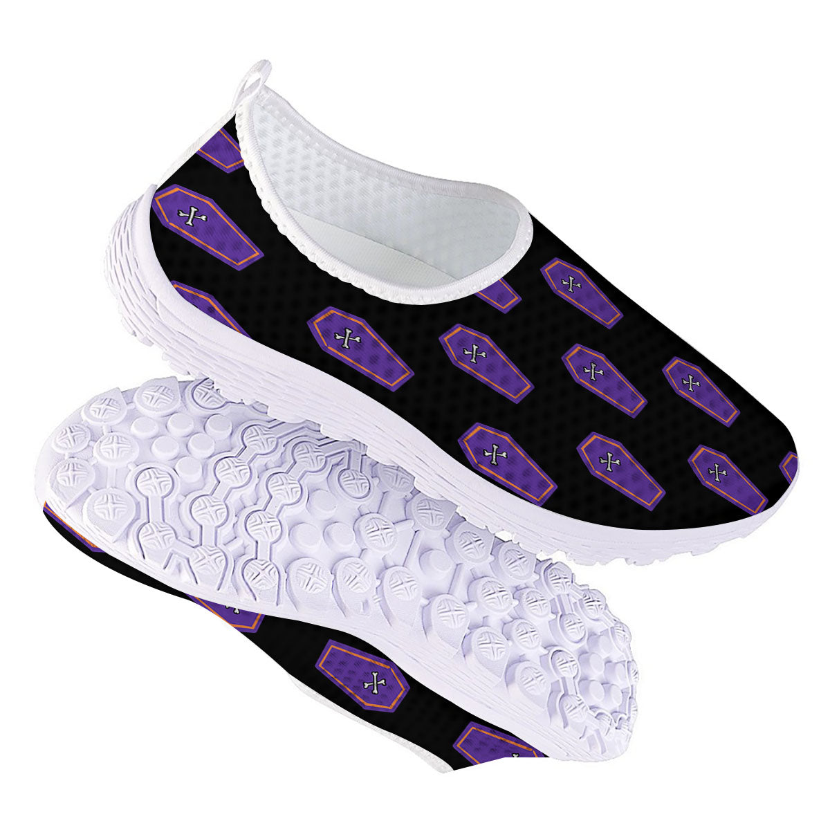 Halloween Coffin Purple Print Pattern Nurse Shoes-grizzshop