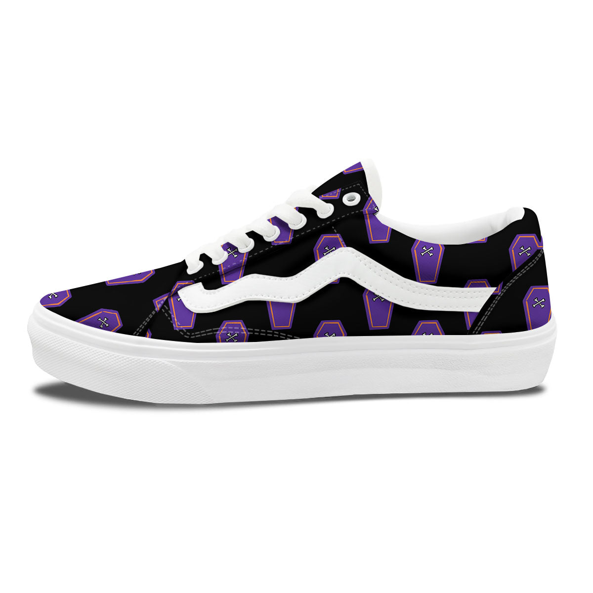 Halloween Coffin Purple Print Pattern Skate Shoes-grizzshop