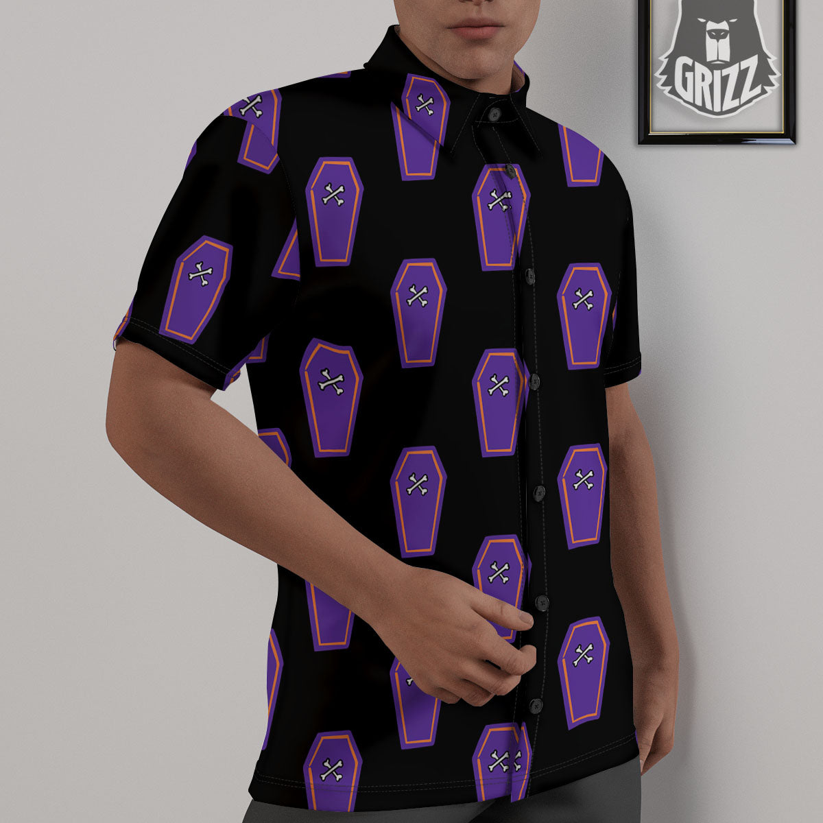 Halloween Coffin Purple Print Pattern Untucked Shirts-grizzshop