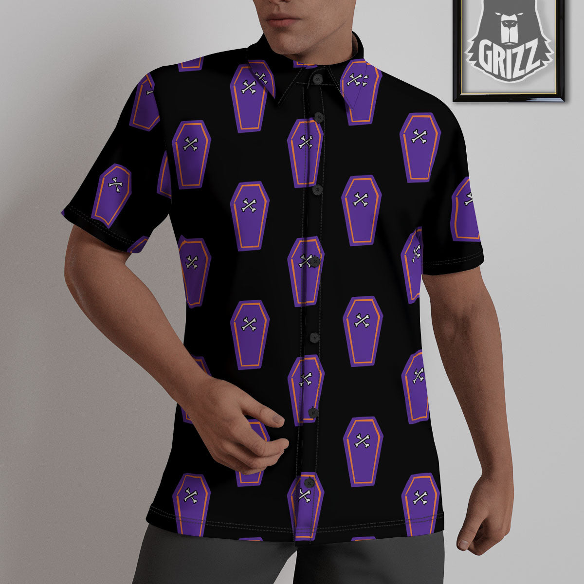 Halloween Coffin Purple Print Pattern Untucked Shirts-grizzshop