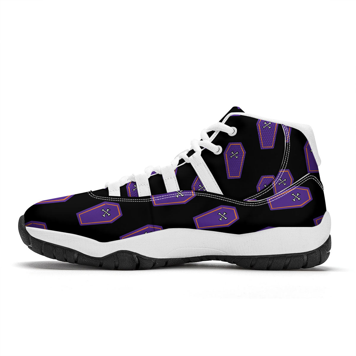 Halloween Coffin Purple Print Pattern White Bball Shoes-grizzshop