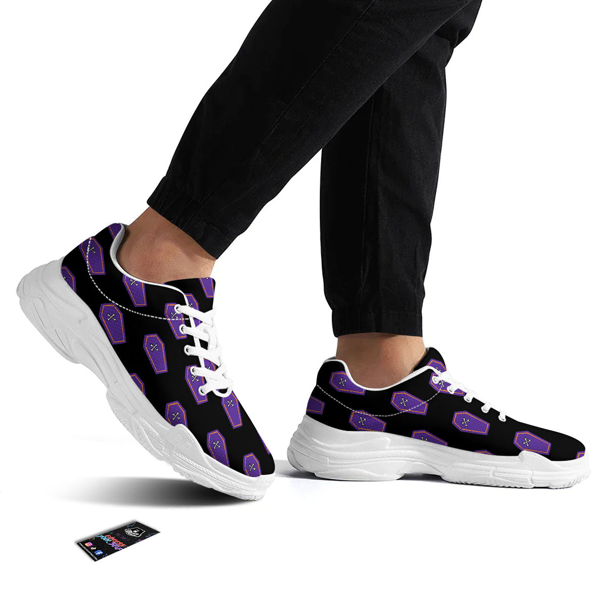 Halloween Coffin Purple Print Pattern White Chunky Shoes-grizzshop