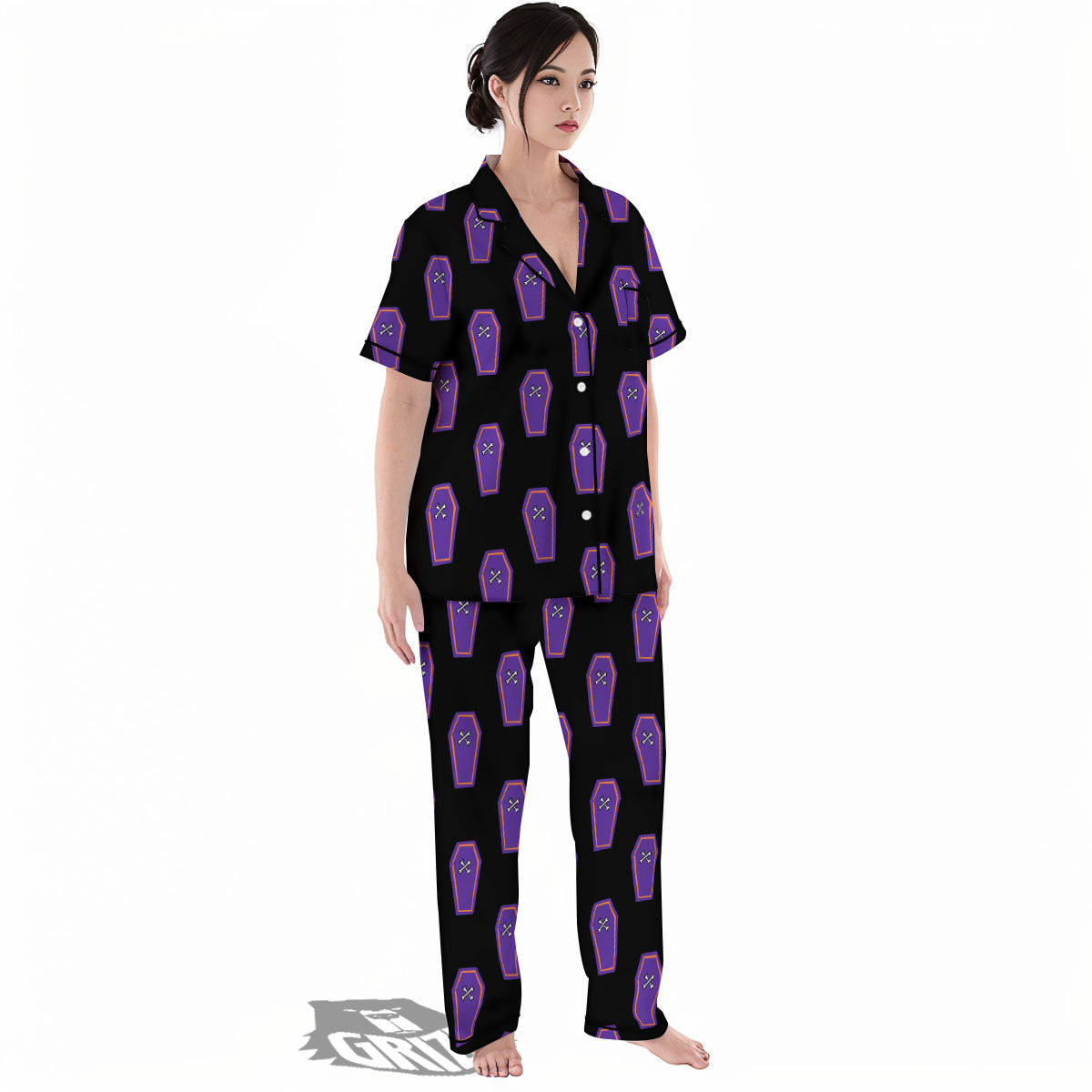 Halloween Coffin Purple Print Pattern Women's Pajamas Set-grizzshop
