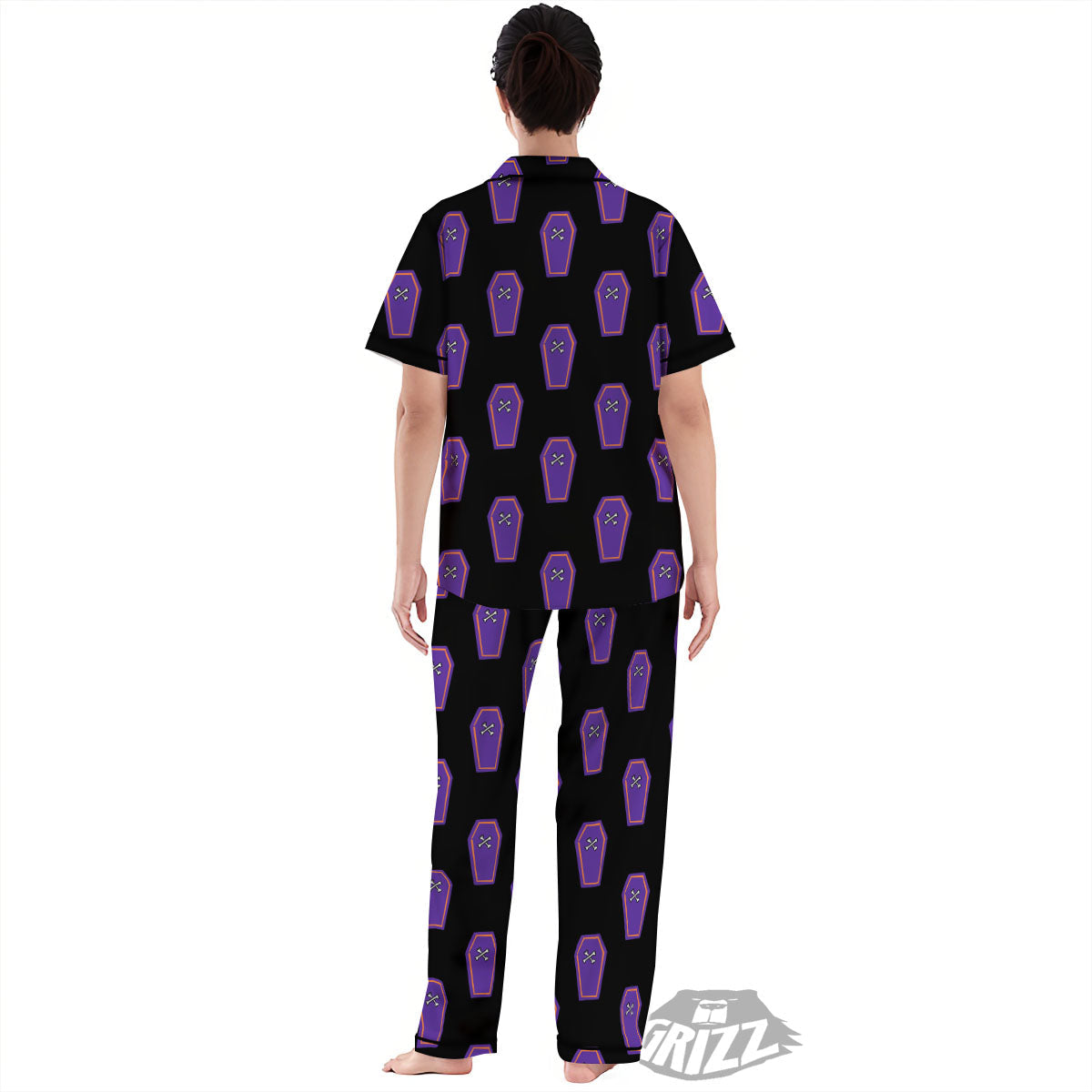 Halloween Coffin Purple Print Pattern Women's Pajamas Set-grizzshop