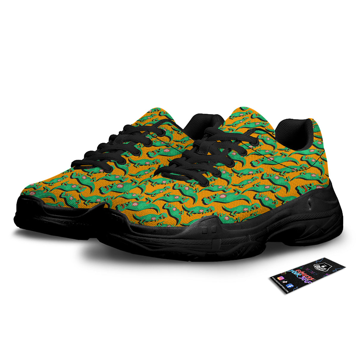 Halloween Cute Dino Print Pattern Black Chunky Shoes-grizzshop