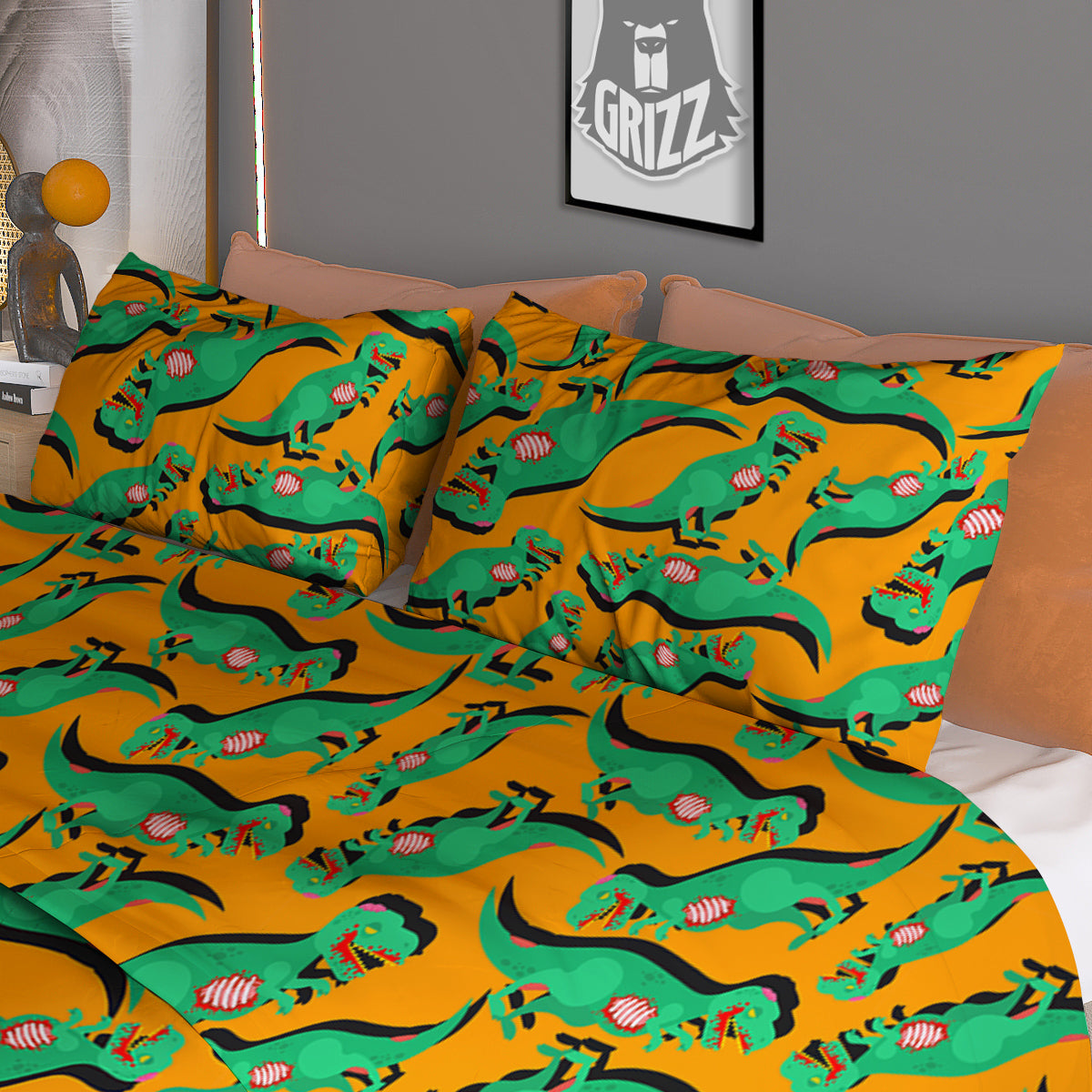 Halloween Cute Dino Print Pattern Duvet Cover Bedding Set