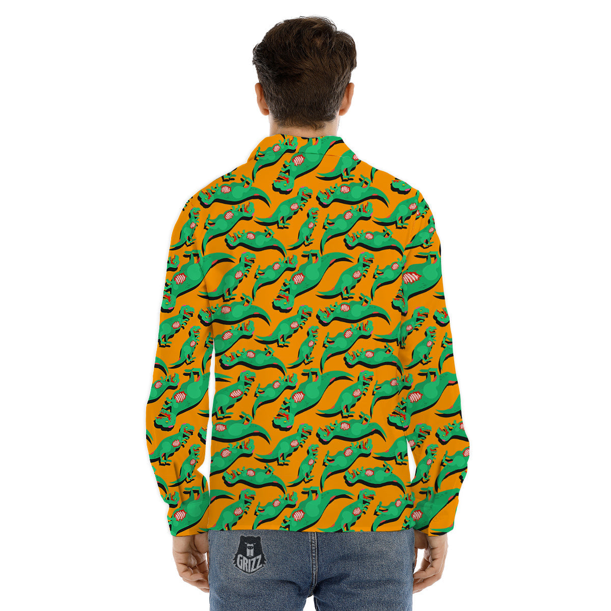 Halloween Cute Dino Print Pattern Men's Dress Shirts-grizzshop