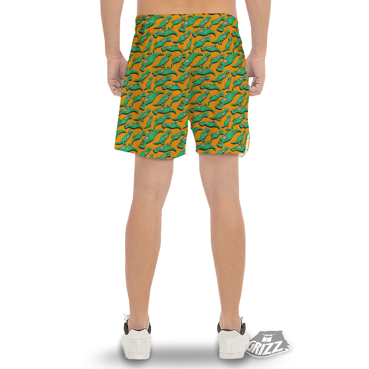 Halloween Cute Dino Print Pattern Men's Gym Shorts-grizzshop