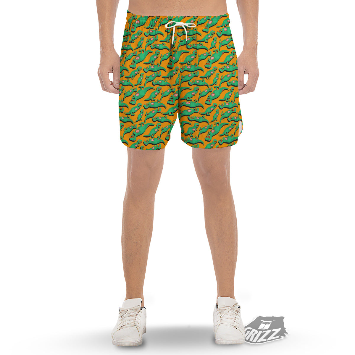 Halloween Cute Dino Print Pattern Men's Gym Shorts-grizzshop