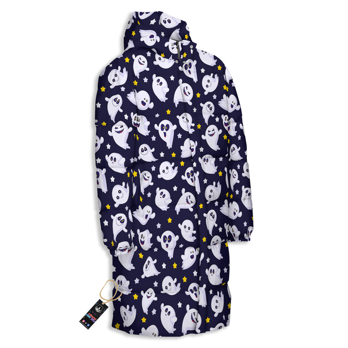 Halloween Cute Ghost Emoji Print Pattern Long Down Jacket-grizzshop