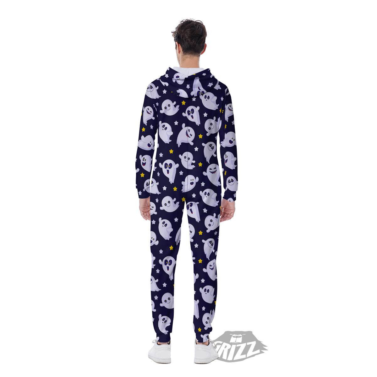 Halloween Cute Ghost Emoji Print Pattern Men's Jumpsuit-grizzshop