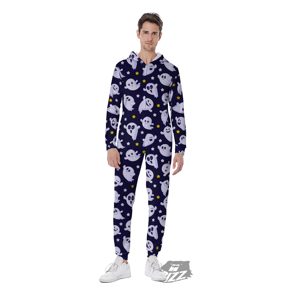 Halloween Cute Ghost Emoji Print Pattern Men's Jumpsuit-grizzshop