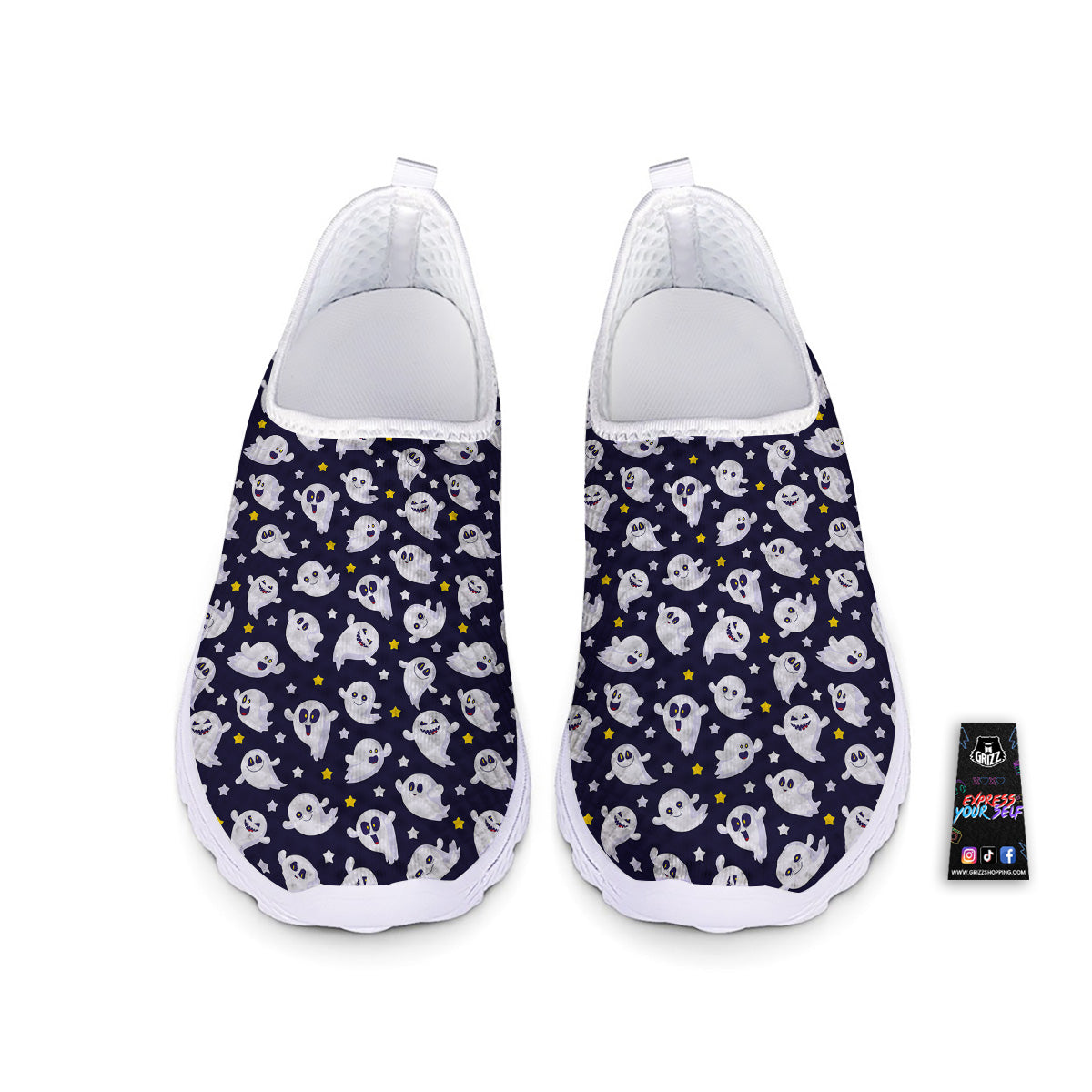 Halloween Cute Ghost Emoji Print Pattern Nurse Shoes-grizzshop