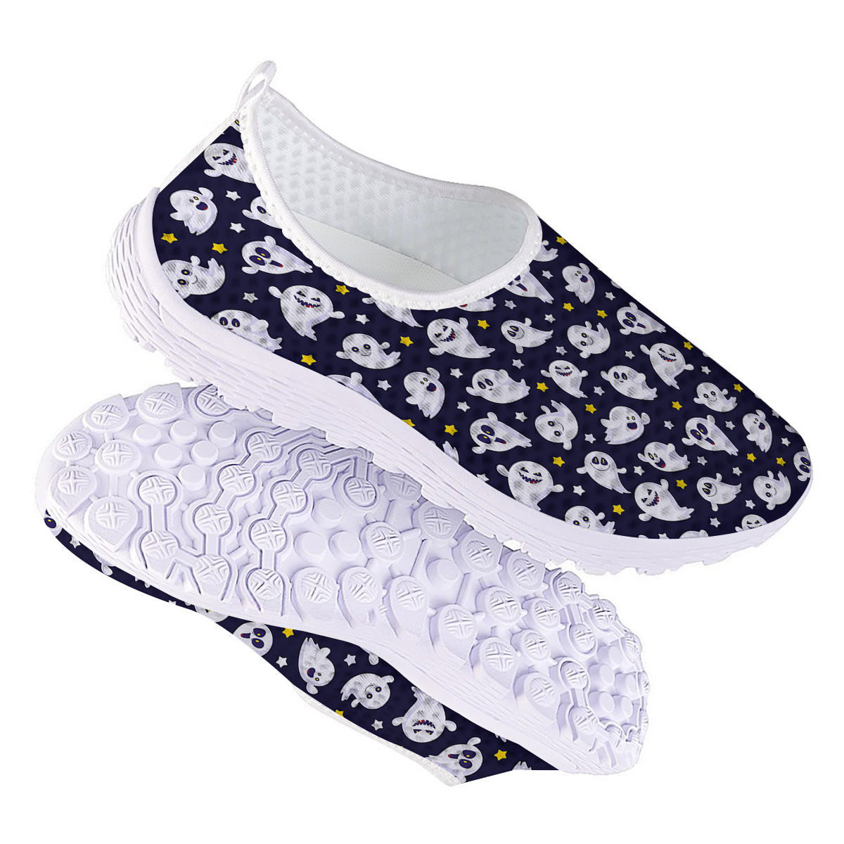 Halloween Cute Ghost Emoji Print Pattern Nurse Shoes-grizzshop