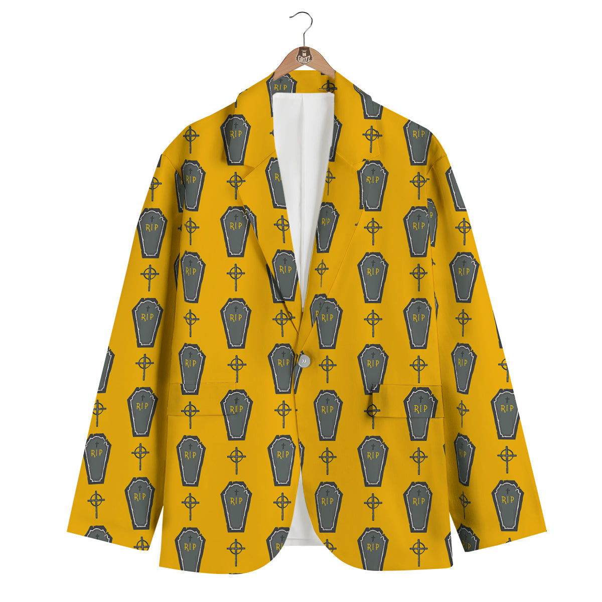 Halloween Gray Coffin Print Pattern Men's Blazer-grizzshop
